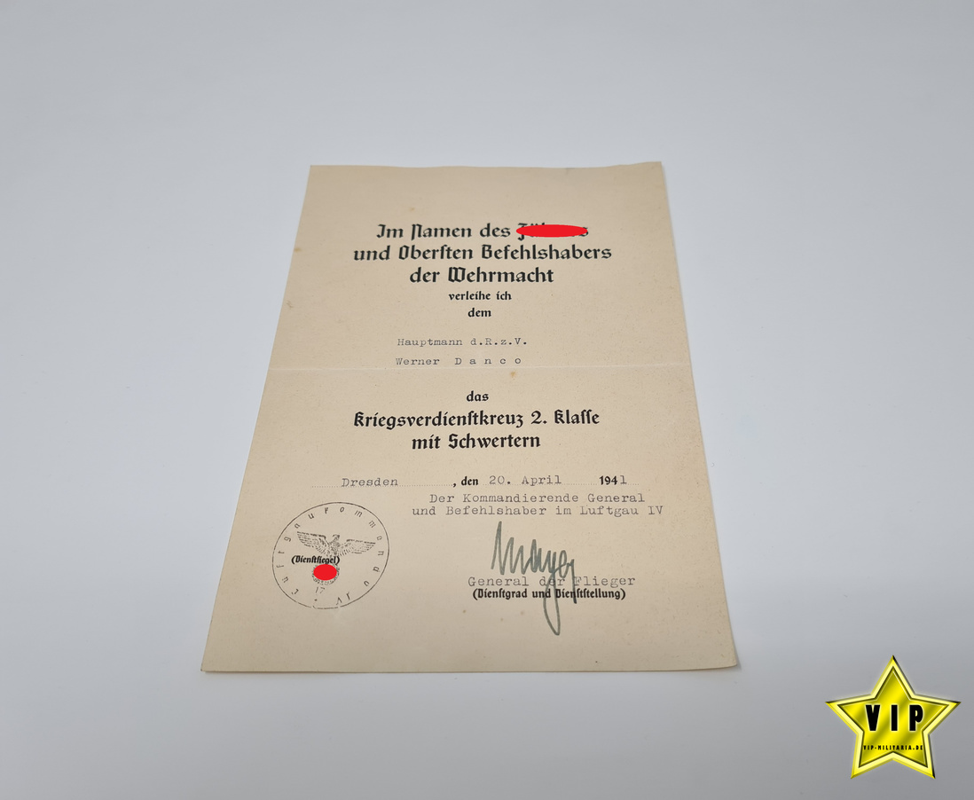 Kriegsverdienstkreuz 2. Klasse mit Urkunde