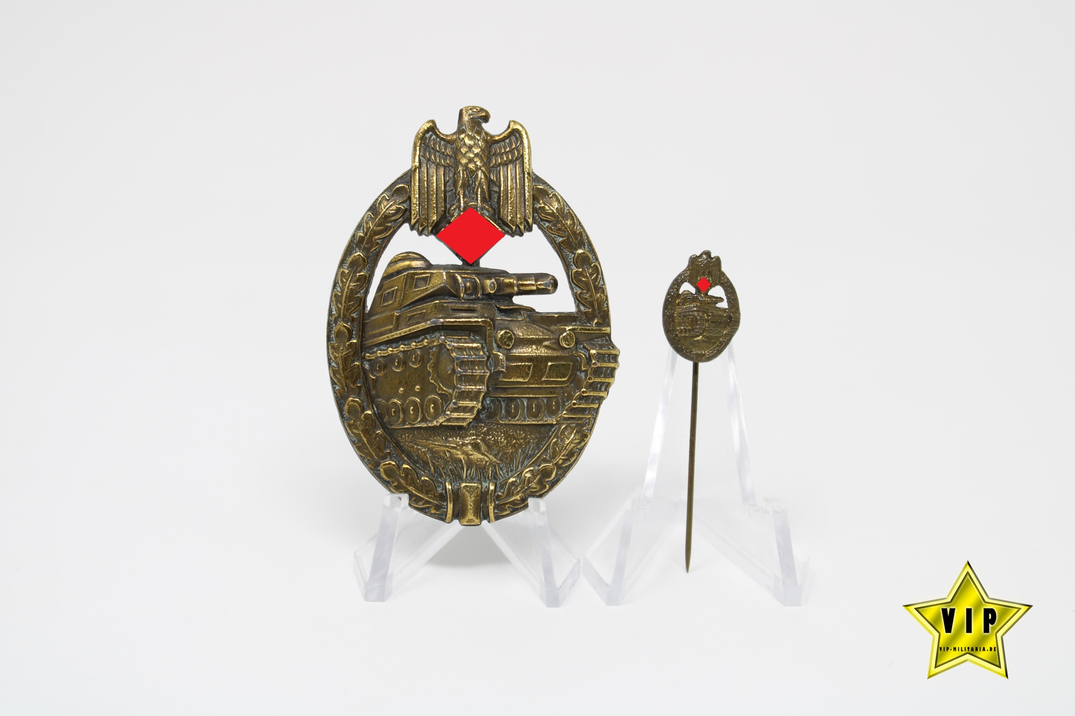 PANZERKAMPFABZEICHEN IN BRONZE " JUNCKER " + MINIATUR