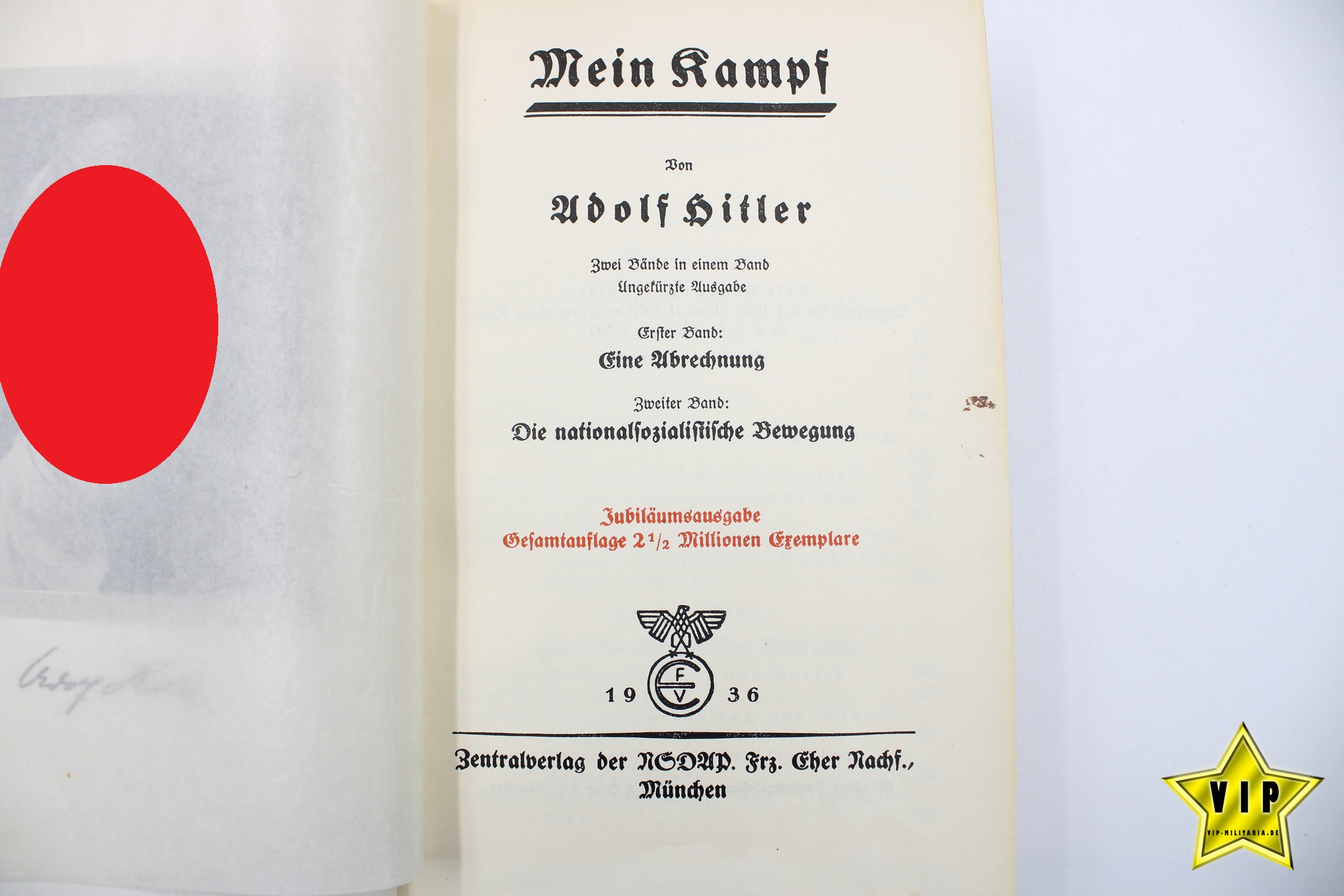 Mein Kampf 1936 Jubiläumsausgabe mit Widmung Reichsbahn aus Hannover