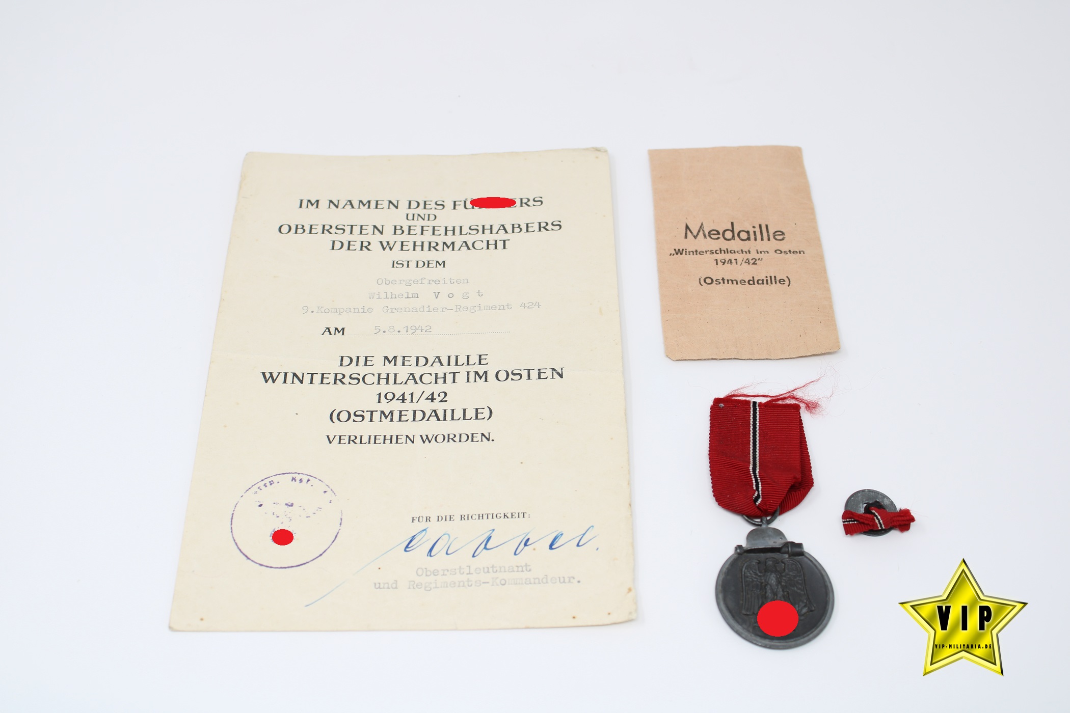 WEHRMACHT OSTMEDAILLE + URKUNDE