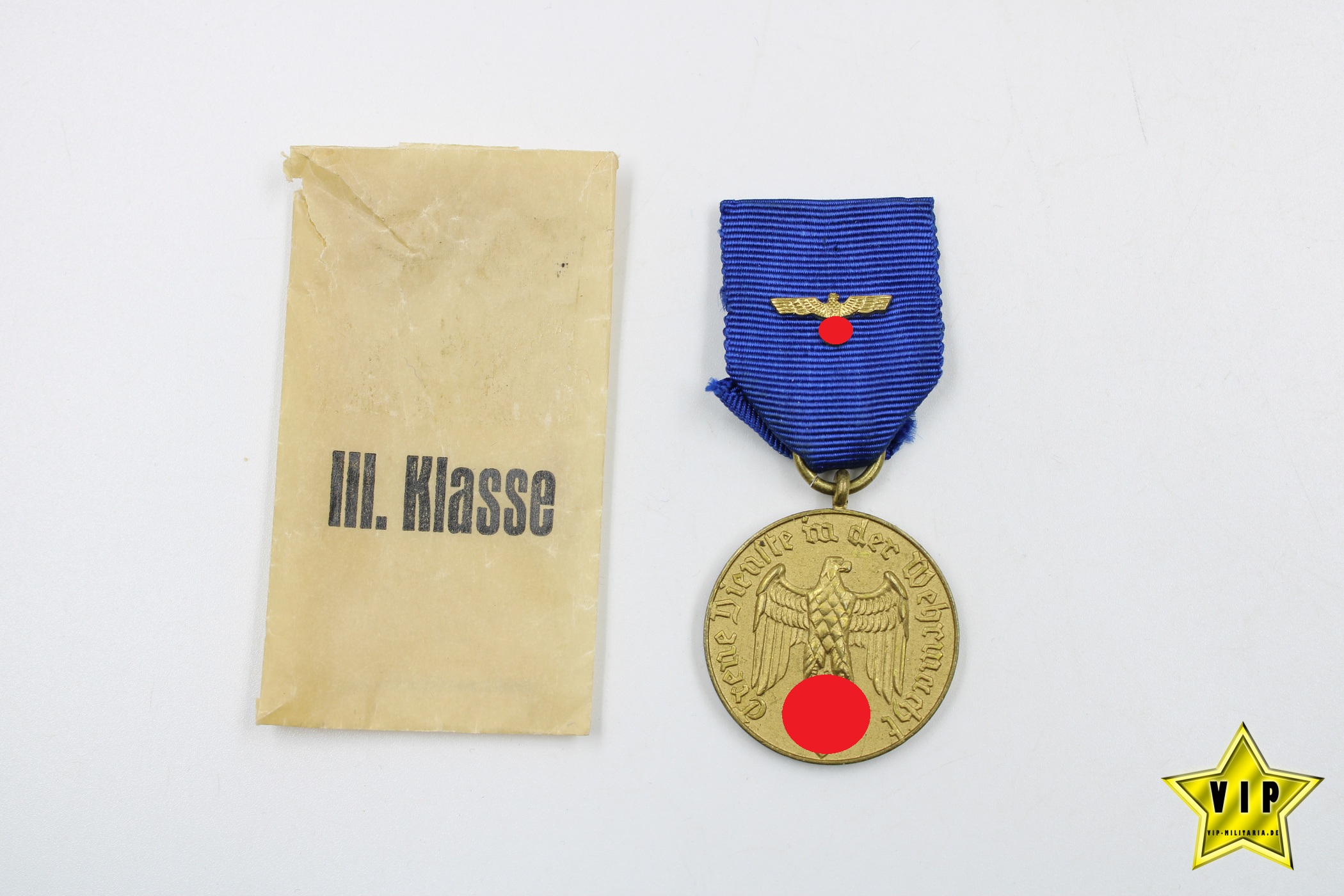 Wehrmacht Dienstauszeichnung in Gold 3. Klasse 12 Jahre mit Heer Bandadler & Tüte