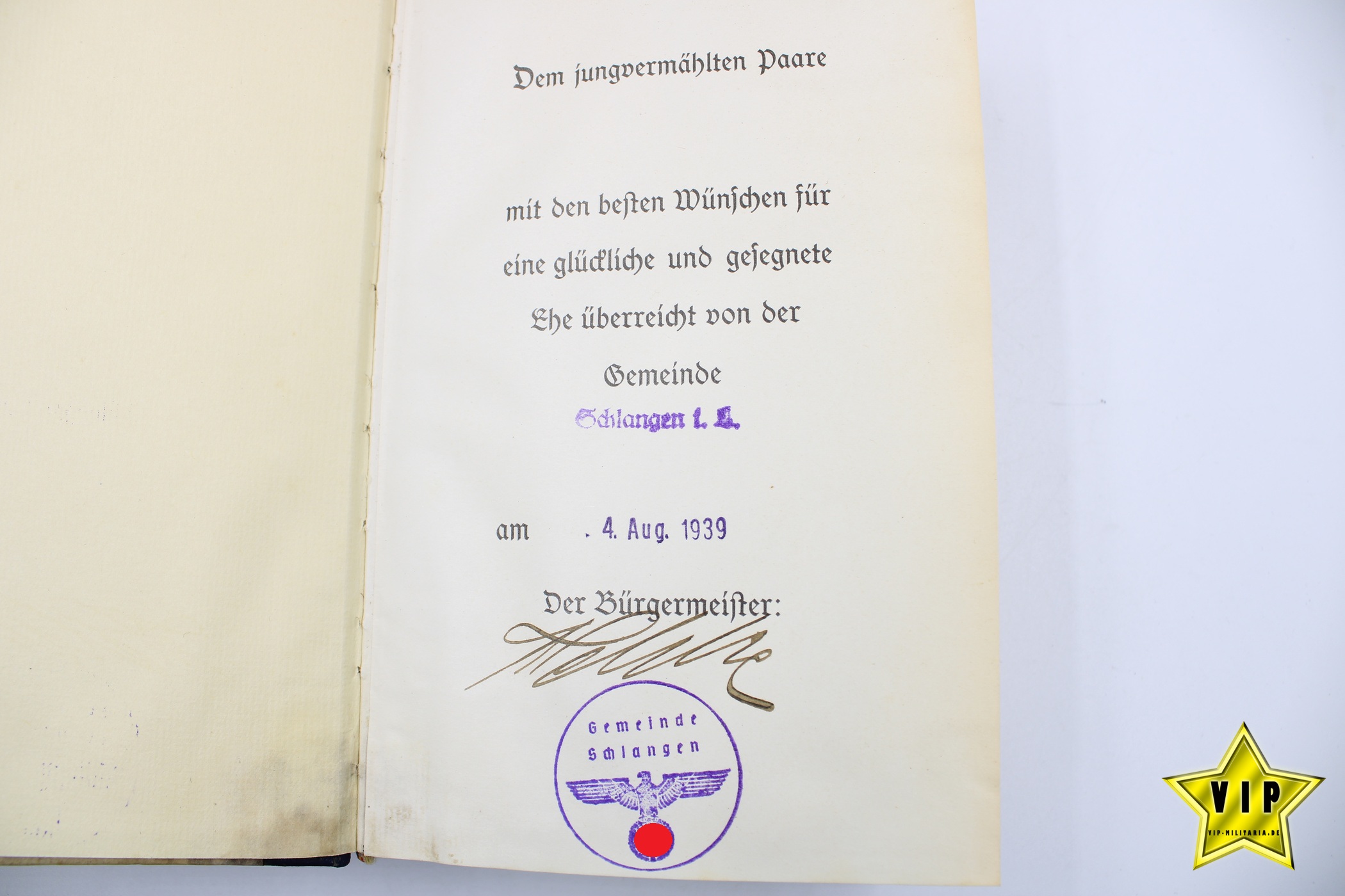 Mein Kampf 1939 Hochzeitsausgabe mit Widmung der Stadt Schlangen 