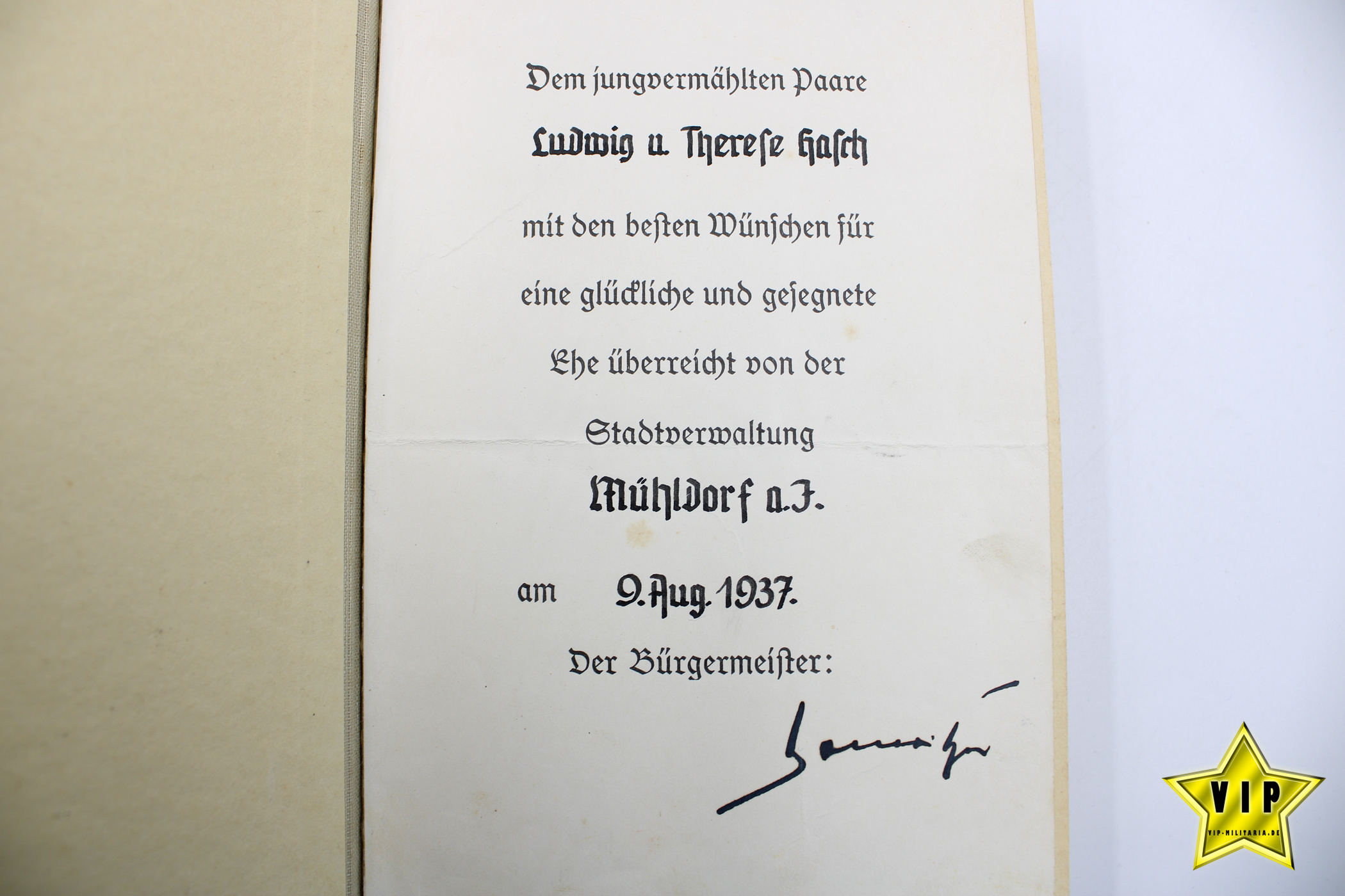 Mein Kampf 1936 Hochzeitsausgabe mit Widmung Mühldorf am Inn