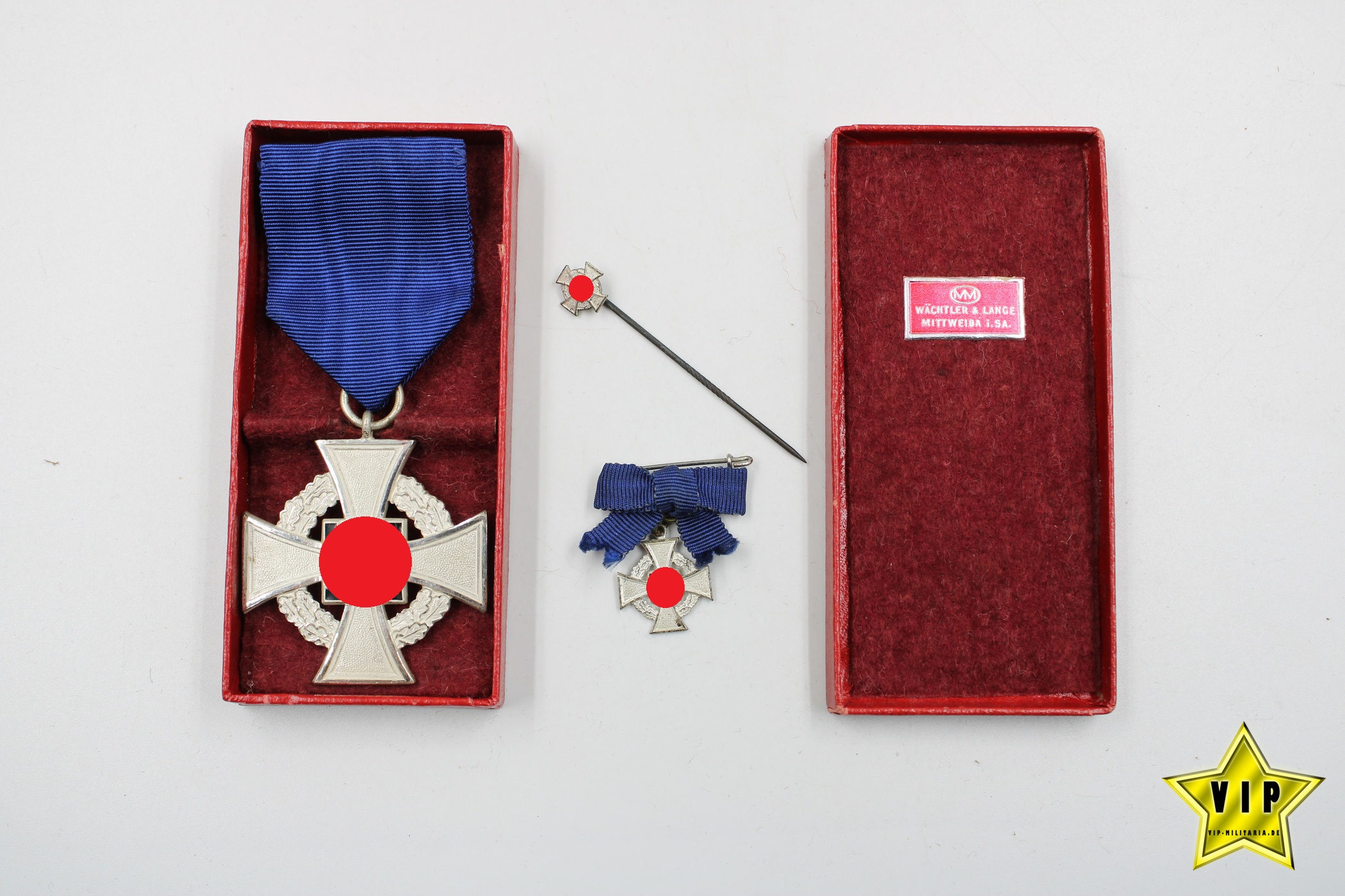 Treuedienst Ehrenzeichen 25 in Silber im Verleihungsetui + Miniaturen