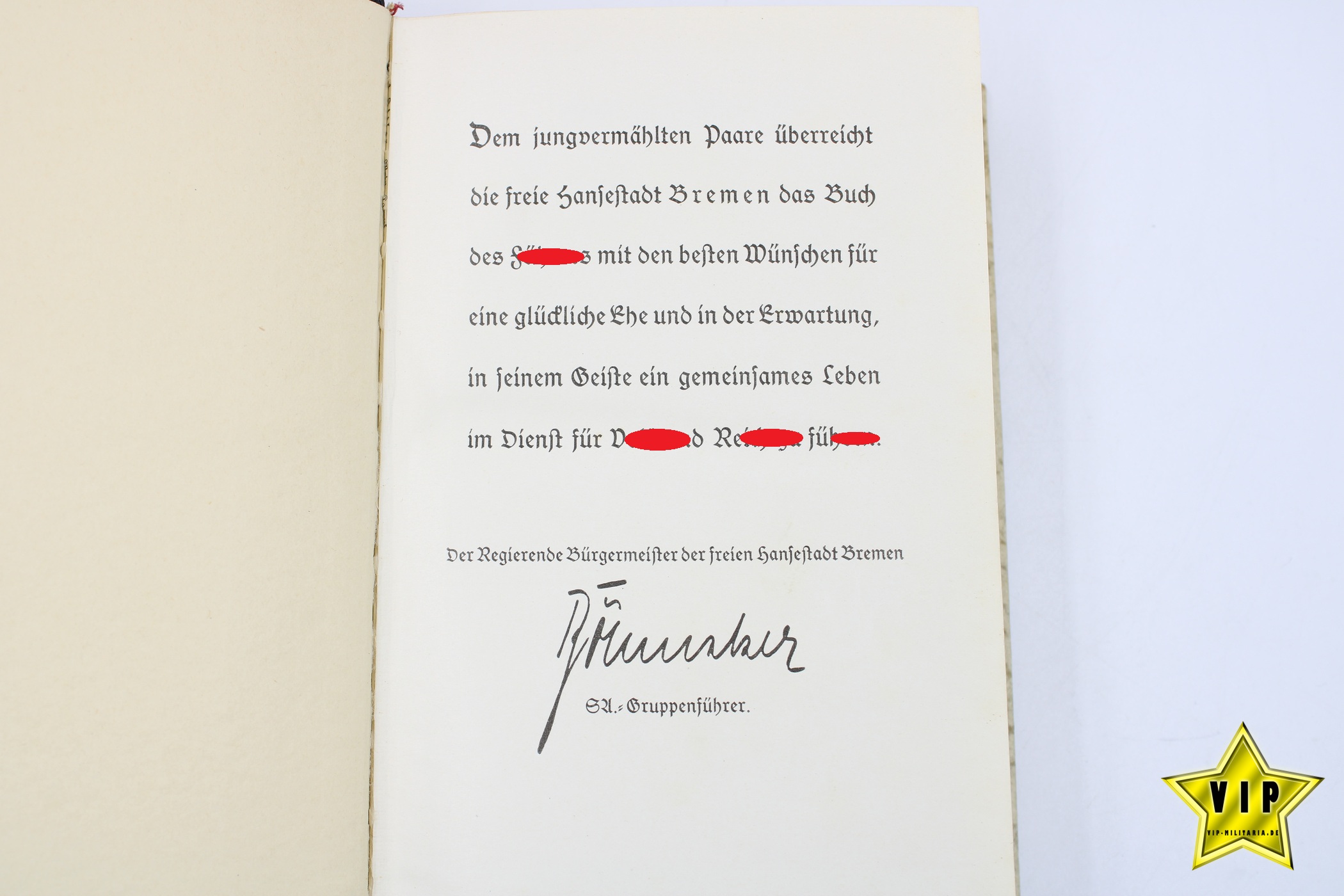 Mein kampf 1938 Hochzeitsausgabe mit Widmung der Stadt Bremen im Schuber & Goldschnitt