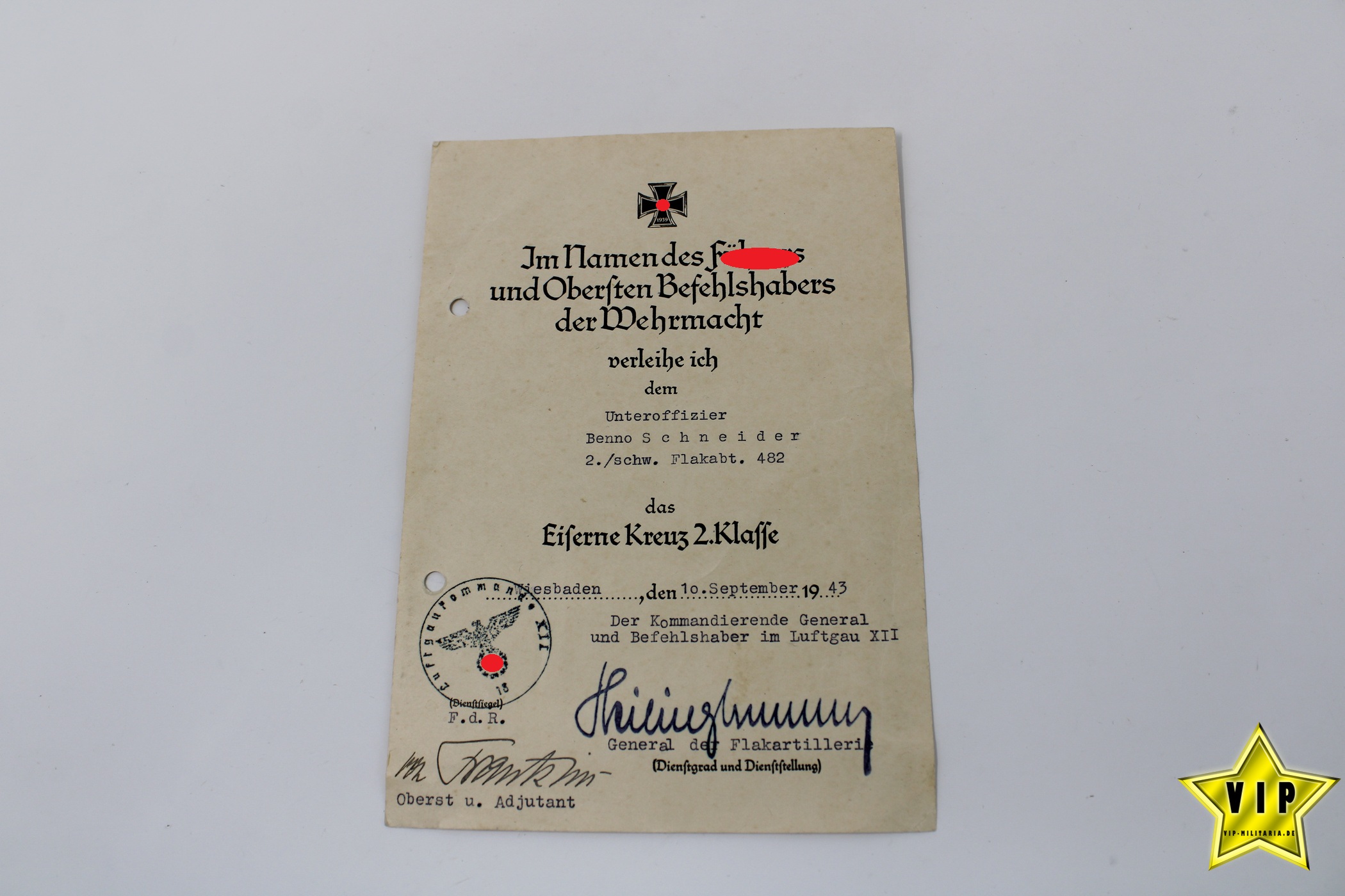 Eisernes Kreuz 2. Klasse 1939 mit Verleihungsurkunde