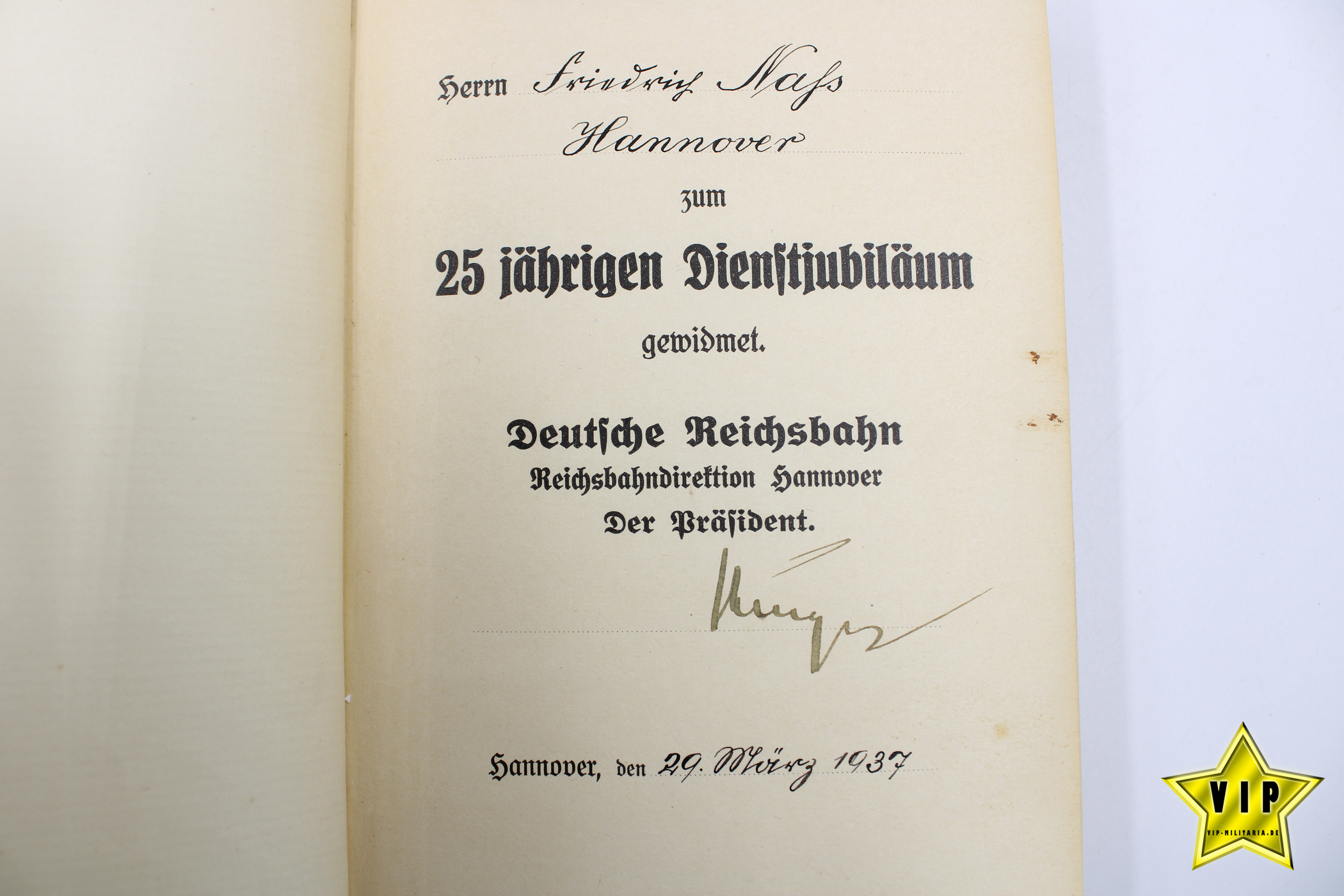 Mein Kampf 1936 Jubiläumsausgabe mit Widmung Reichsbahn aus Hannover