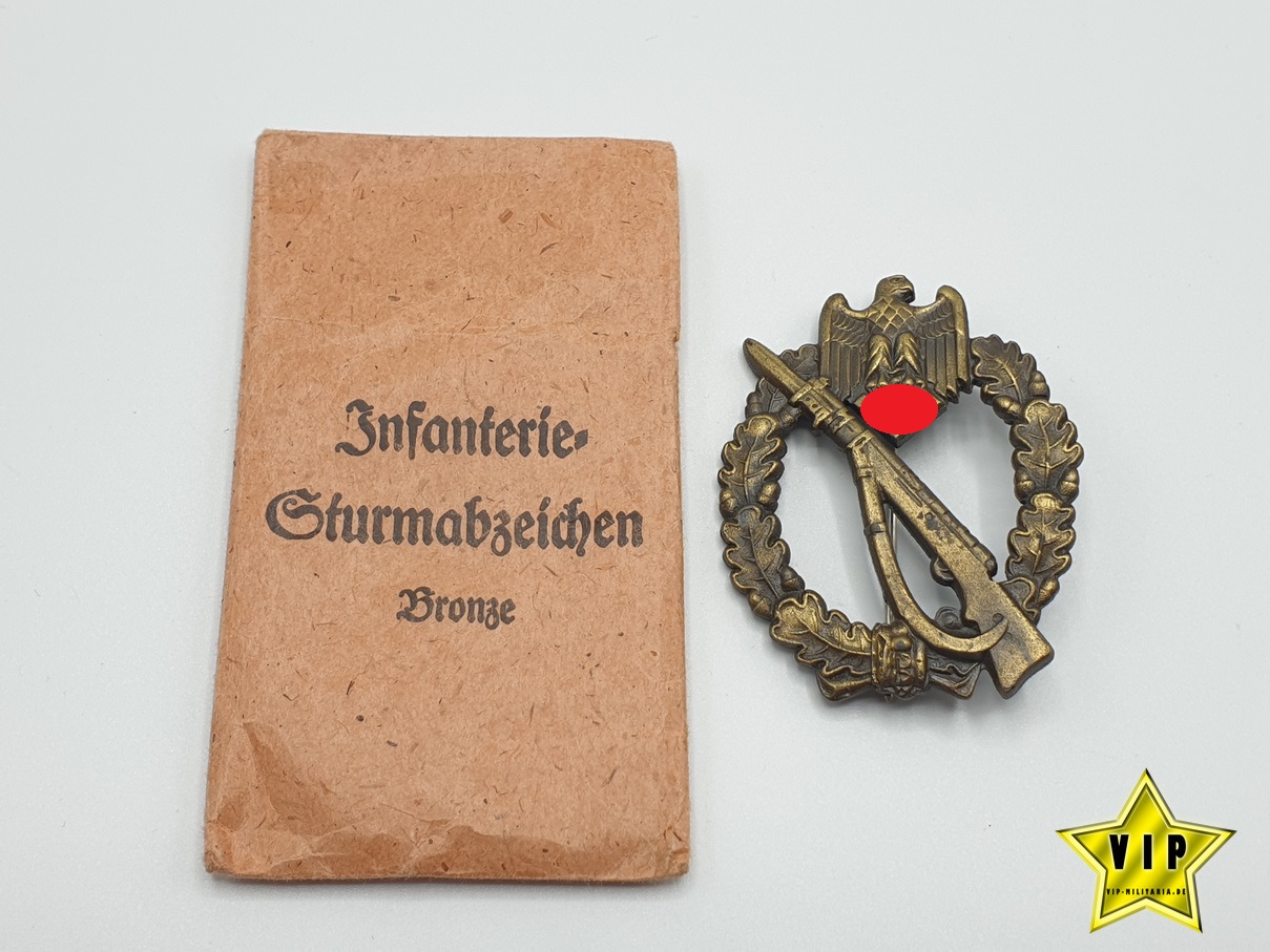 Infanterie Sturmabzeichen in Bronze Hersteller JFS mit Verleihungstüte