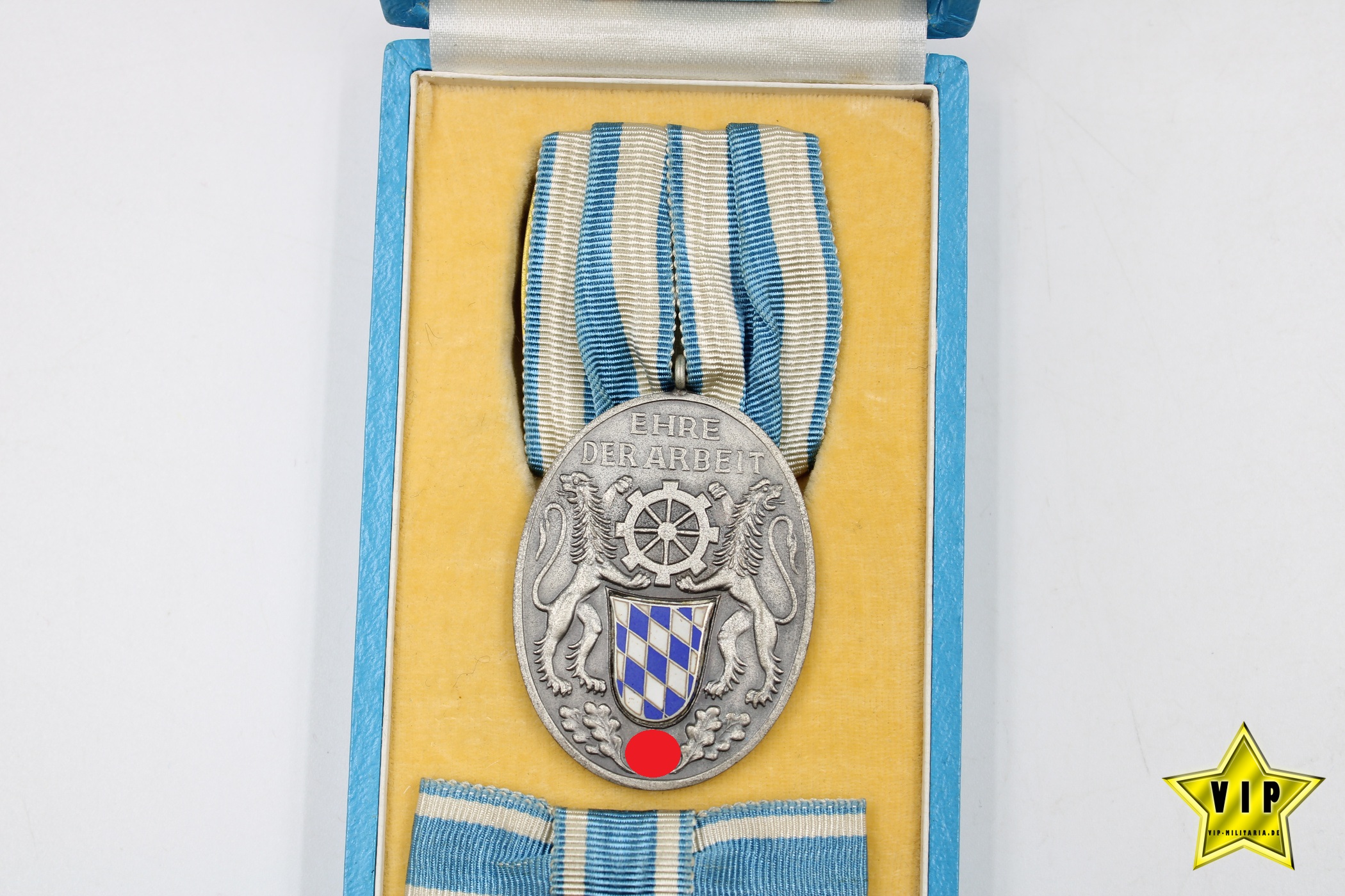 Treudienstabzeichen der Bayerischen Industrie im Etui mit Miniatur in Silber