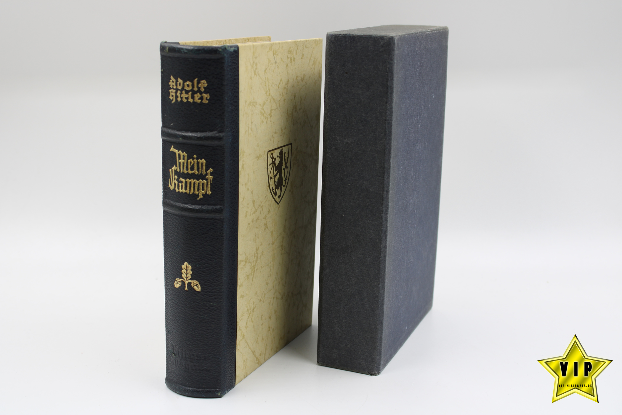 Meim Kampf 1941 Hochzeitsausgabe mit Stadtwappen und Widmung aus Düsseldorf im Schuber