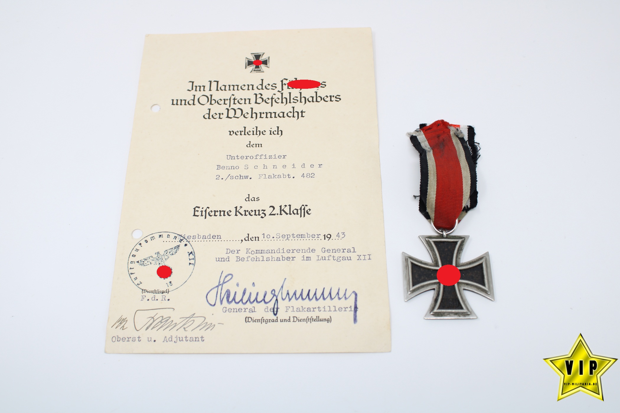 Eisernes Kreuz 2. Klasse 1939 mit Verleihungsurkunde