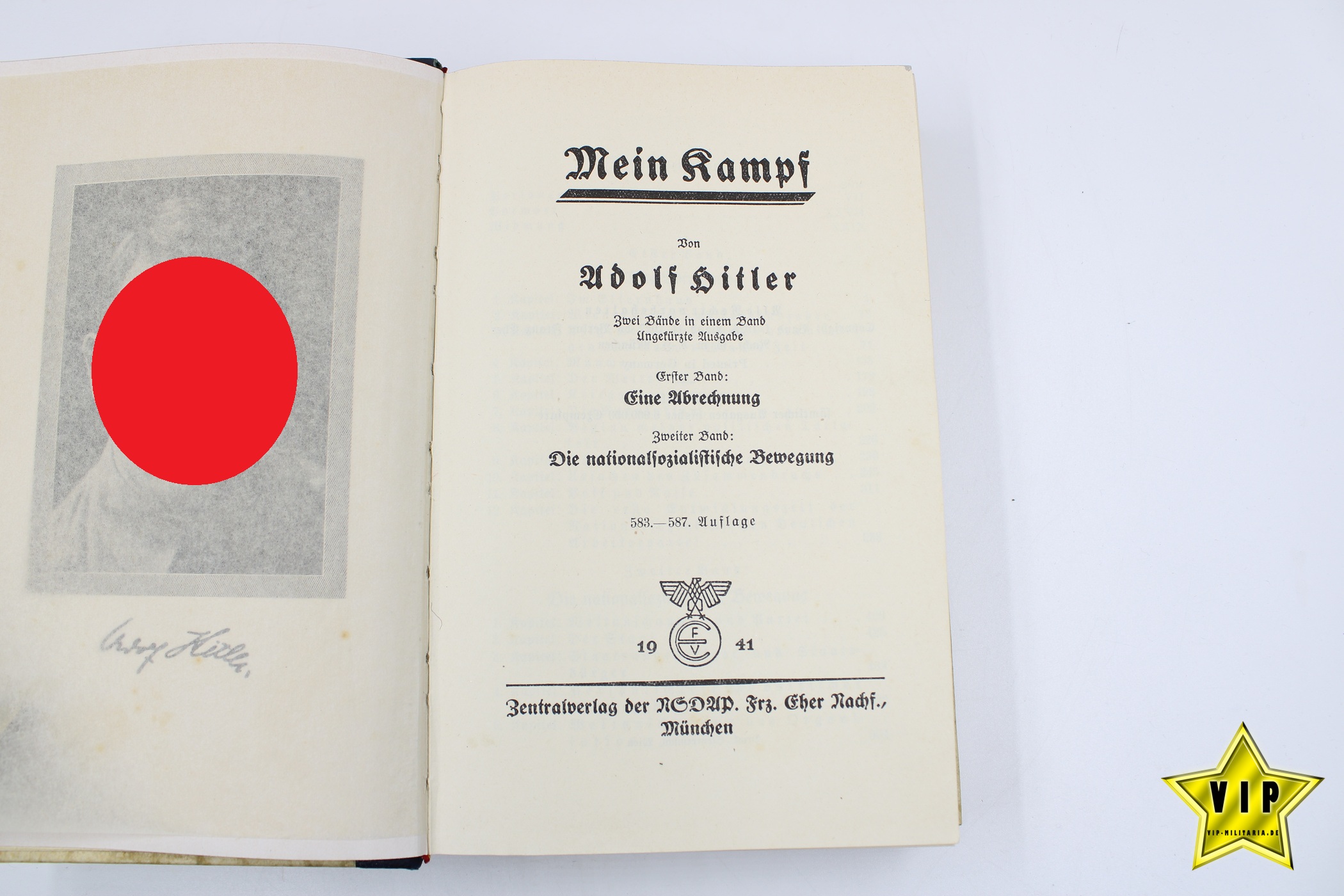 Meim Kampf 1941 Hochzeitsausgabe mit Stadtwappen und Widmung aus Düsseldorf im Schuber