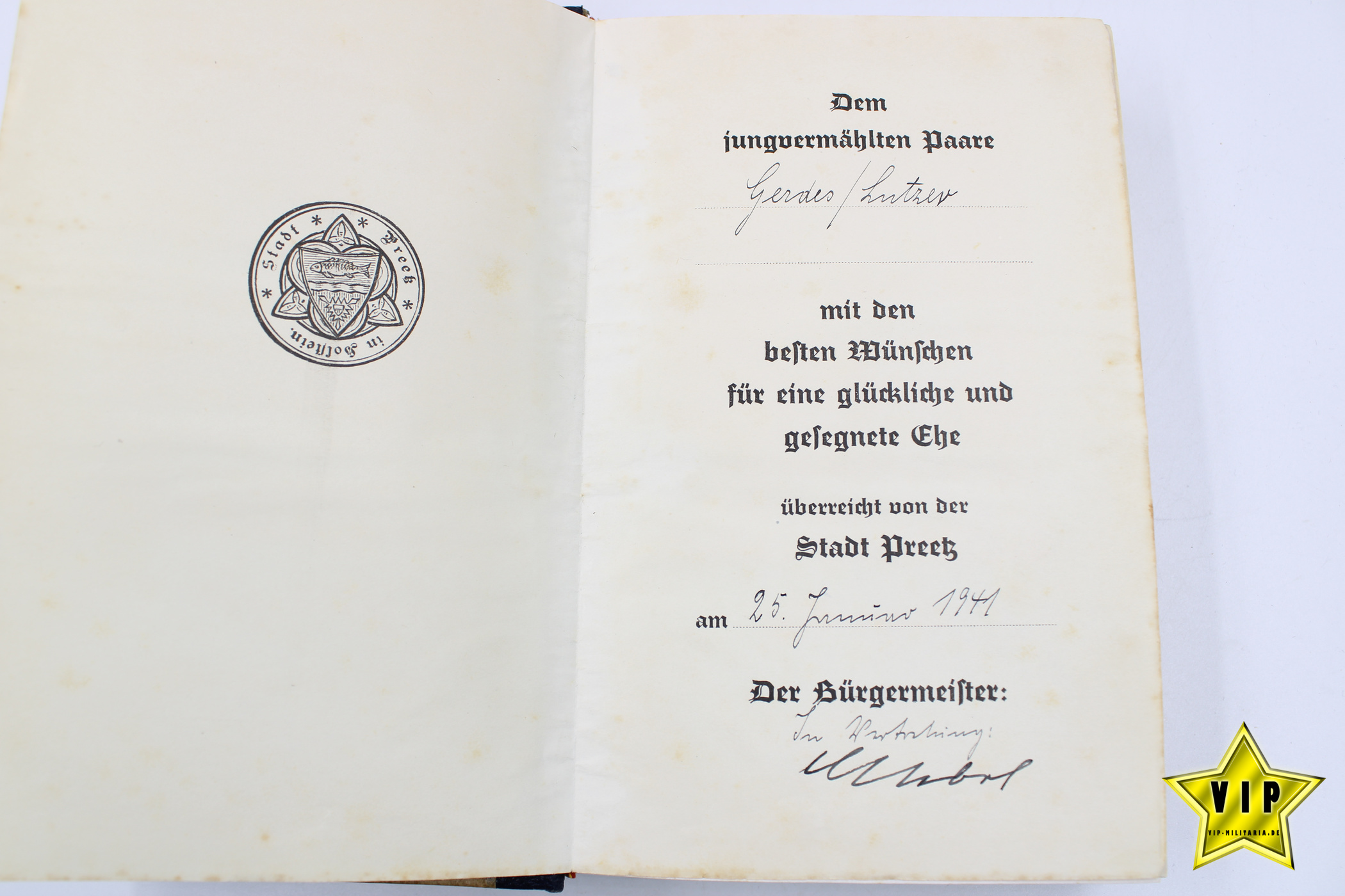 Mein Kampf 1940 Hochzeitsausgabe mit Widmung der Stadt Preetz