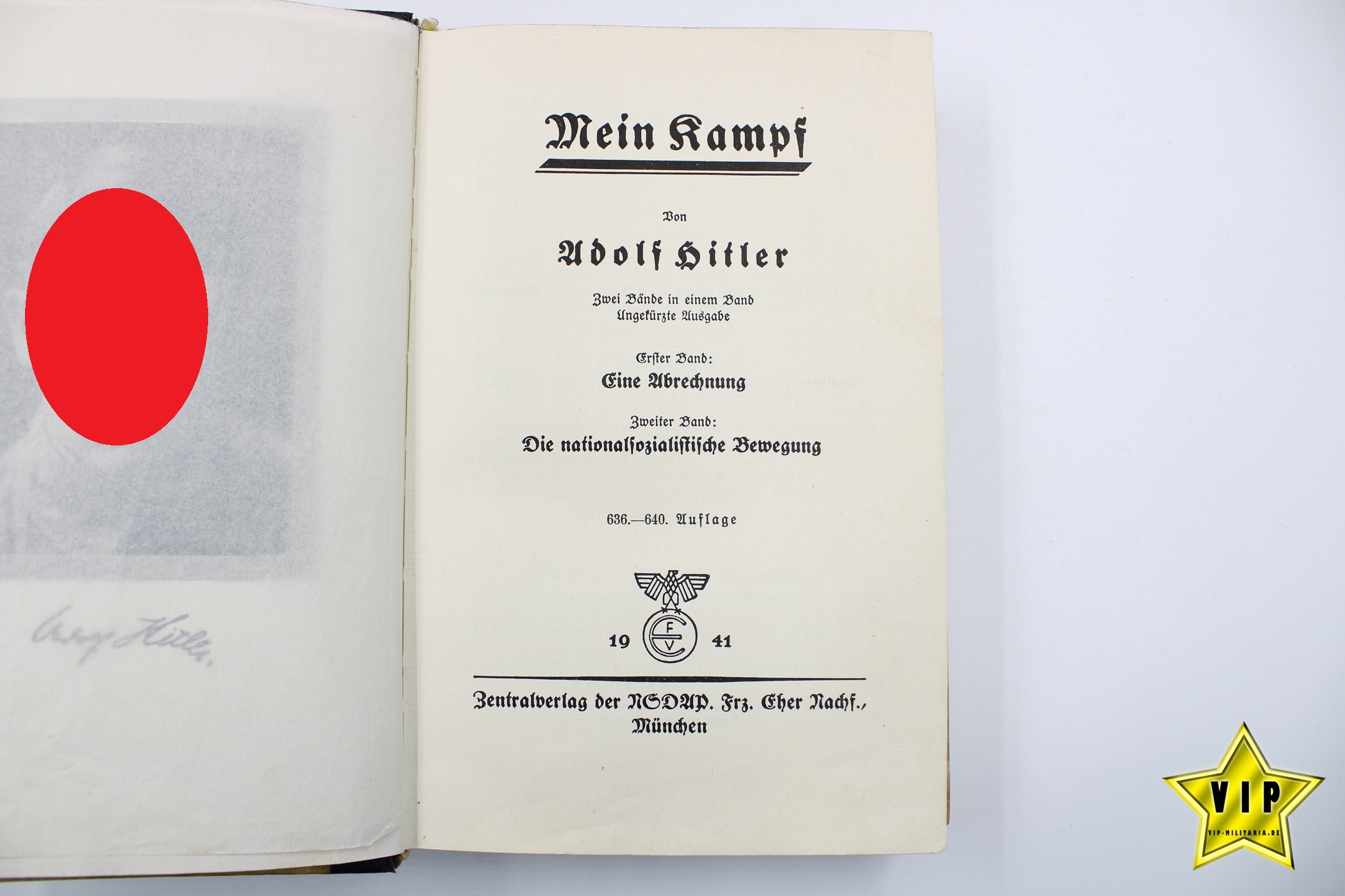 Mein Kampf 1941 Hochzeitsausgabe mit Stadtwappen aus Karlsruhe/Fidelitas mit Widmung
