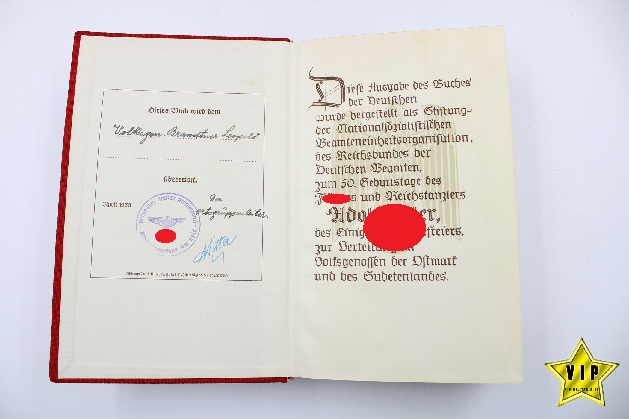 Mein Kampf 1939 Beamtenausgabe mit Unterschrift Ortsgruppenleiter