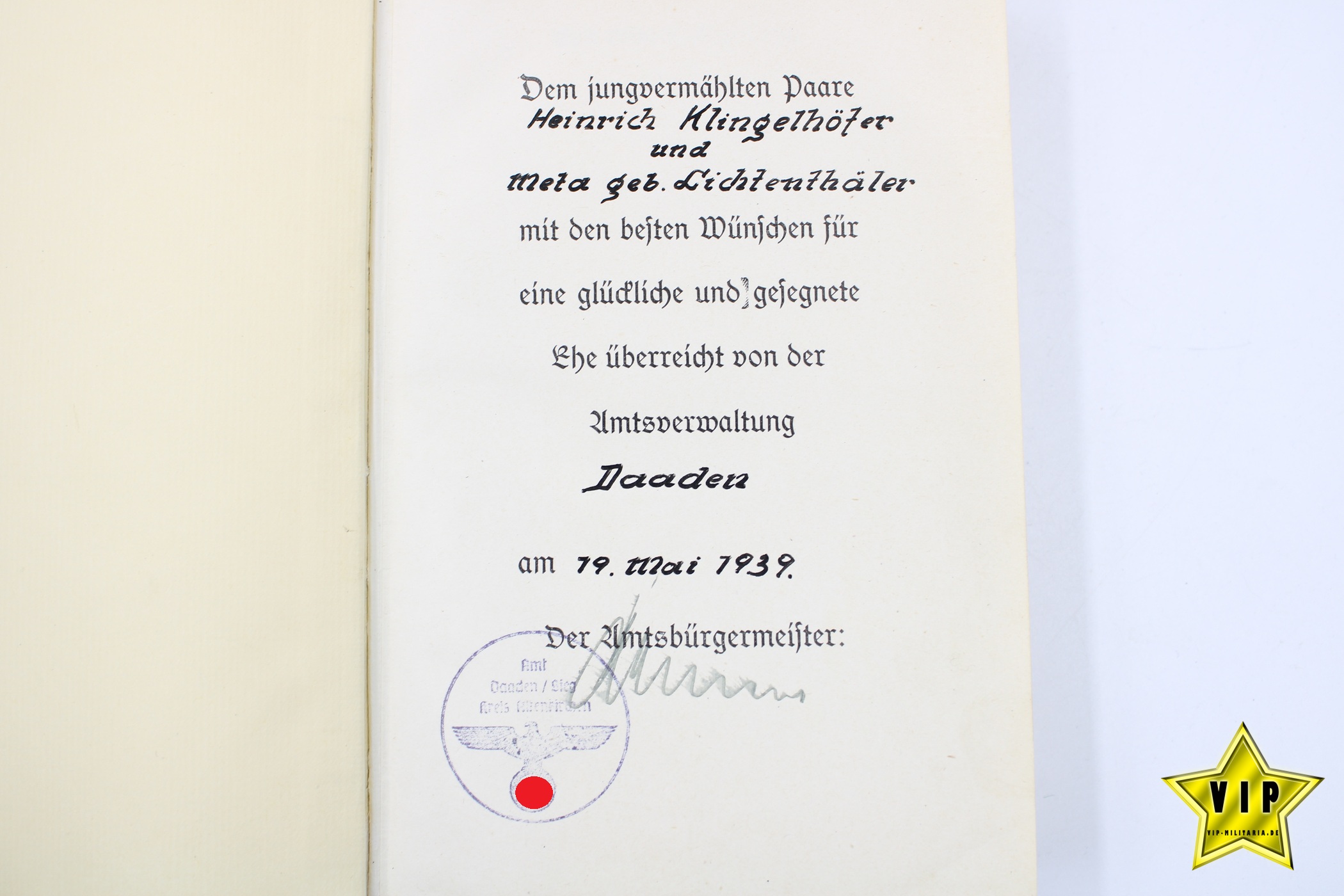 Mein Kampf 1938 Hochzeitsausgabe aus Daaden mit Widmung und Goldschnitt