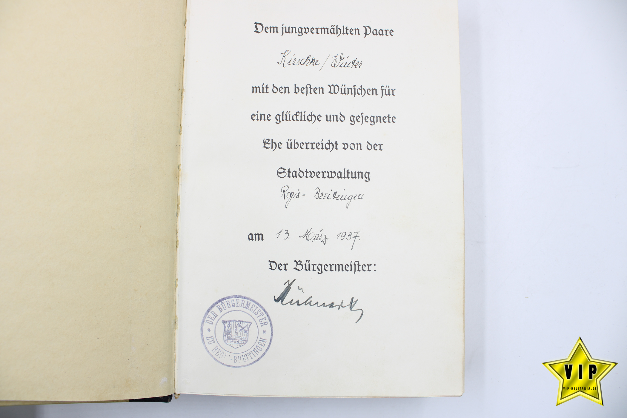 Mein Kampf 1936 Hochzeitsausgabe mit Widmung Regis-Breitingen im Schuber