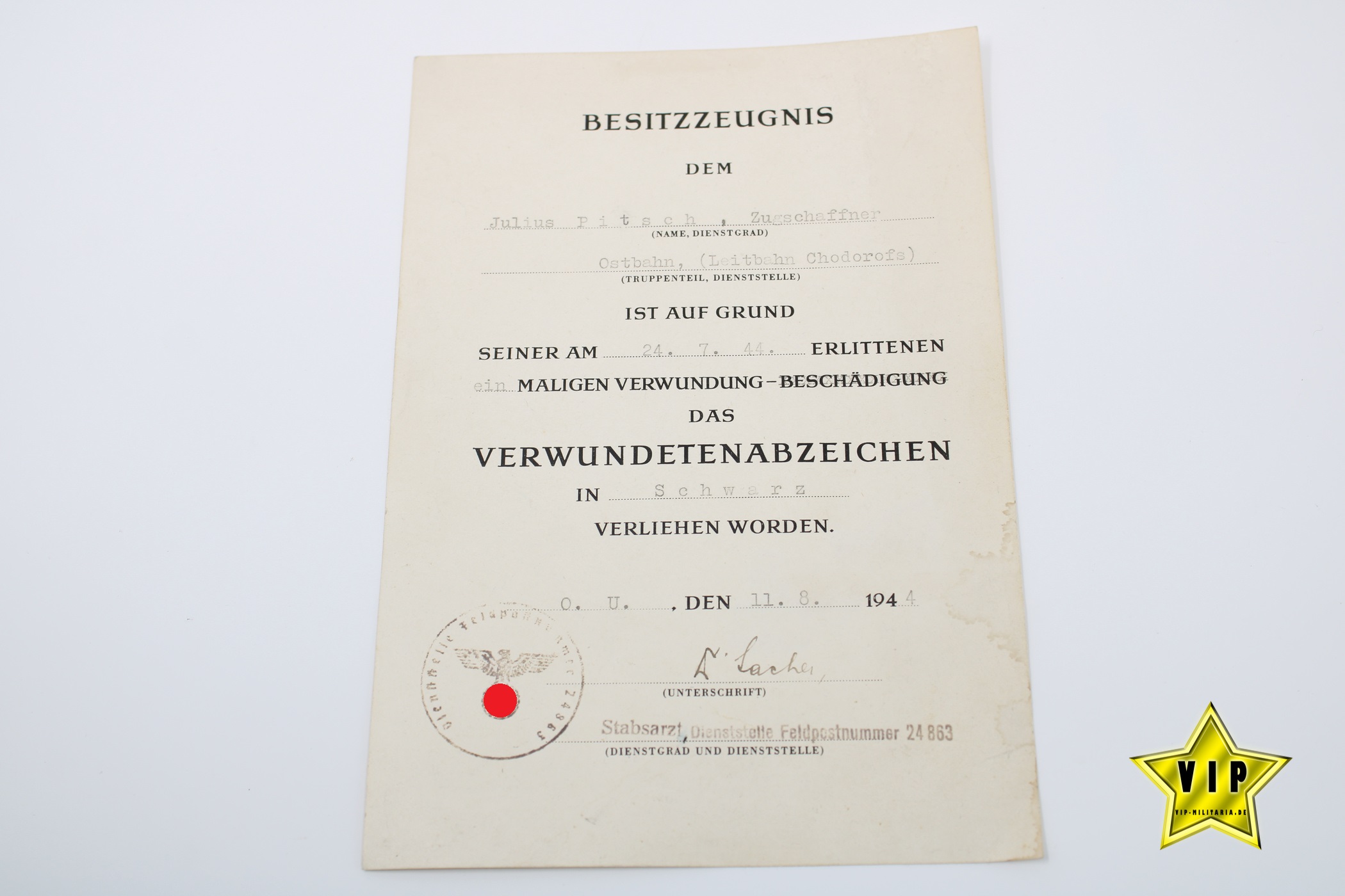 VERWUNDETENABZEICHEN IN SCHWARZ HERSTELLER 81 MIT URKUNDE