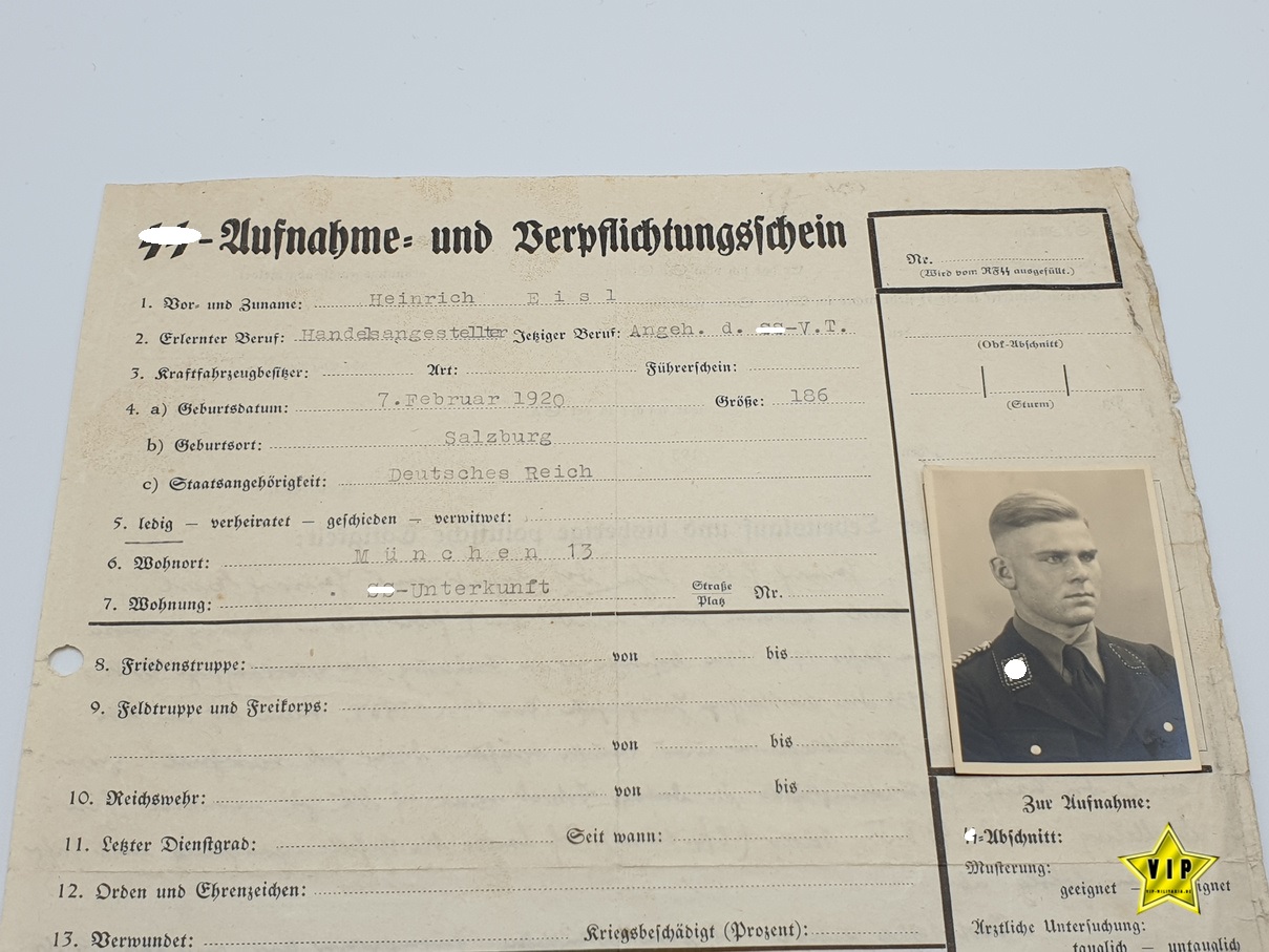 Aufnahme und Verpflichtungsschein der SS Aufnahme und Verpflichtungsschein der SS