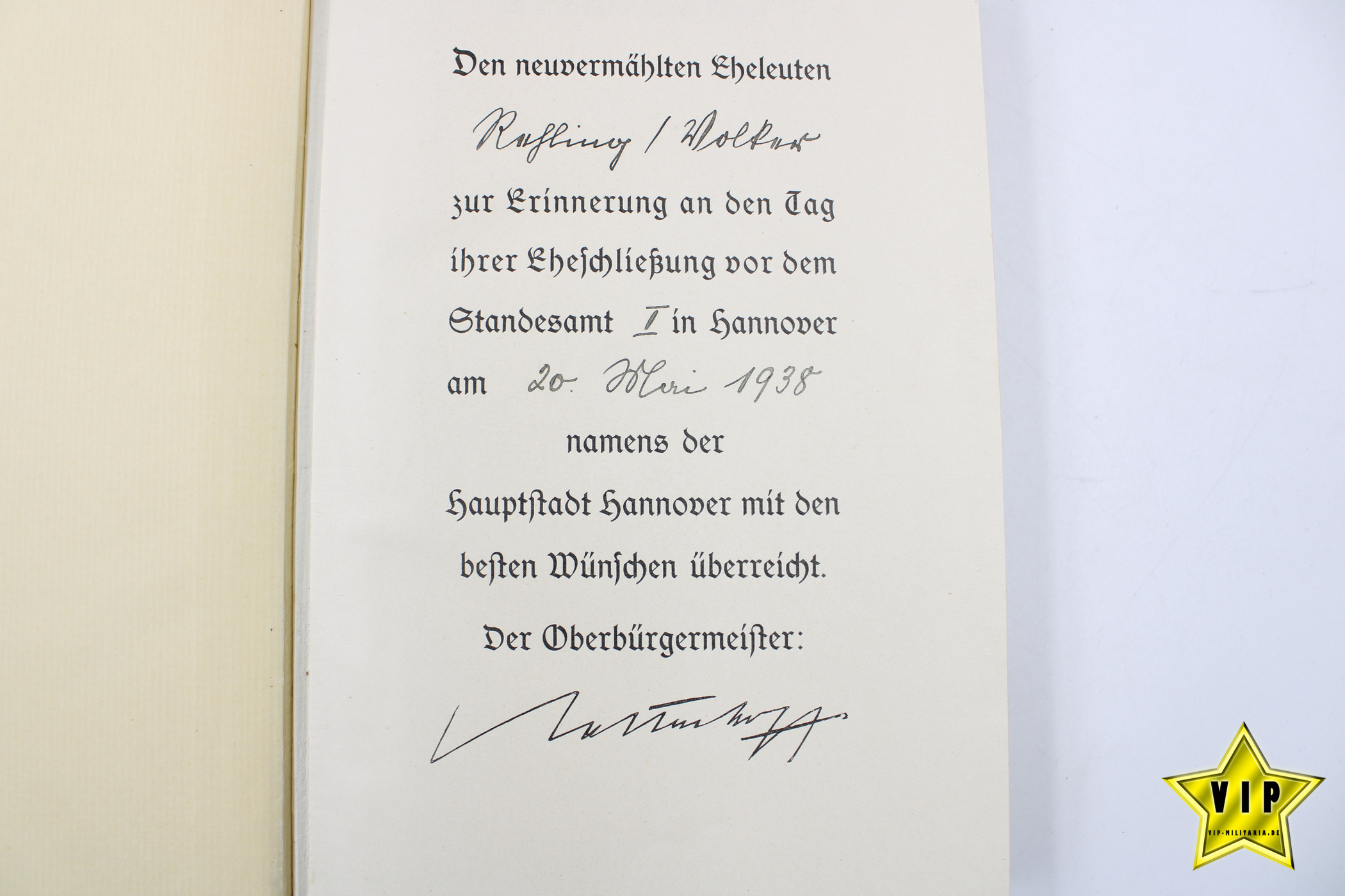 Mein Kampf 1938 Hochzeitsausgabe mit Wimdung aus Hannover