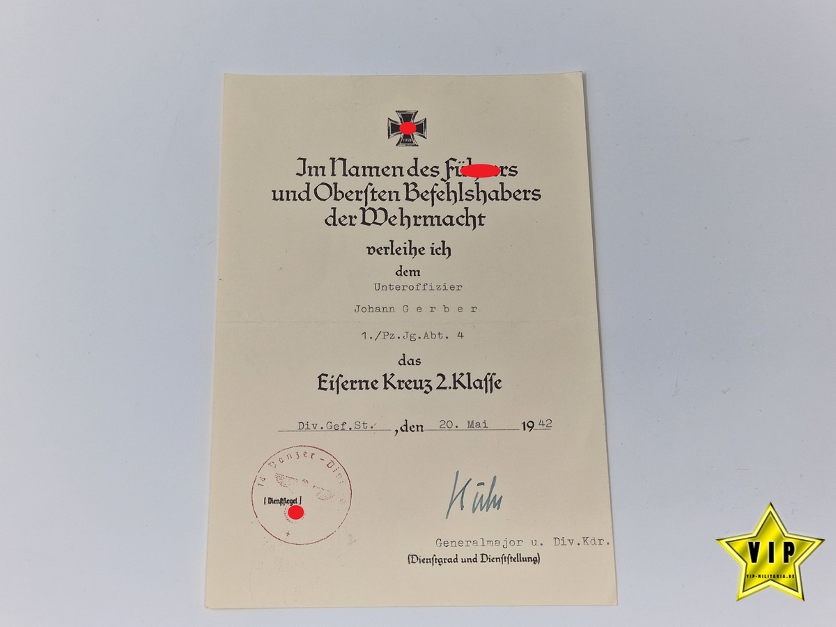 Eisernes Kreuz 2. Klasse mit Urkunde Eisernes Kreuz 2. Klasse mit Urkunde
