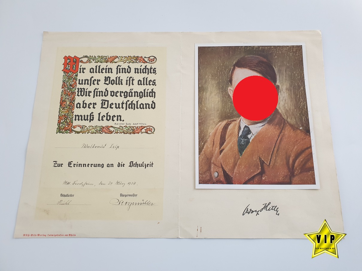 Urkunde - Zur Erinnerung an die Schulzeit 1937