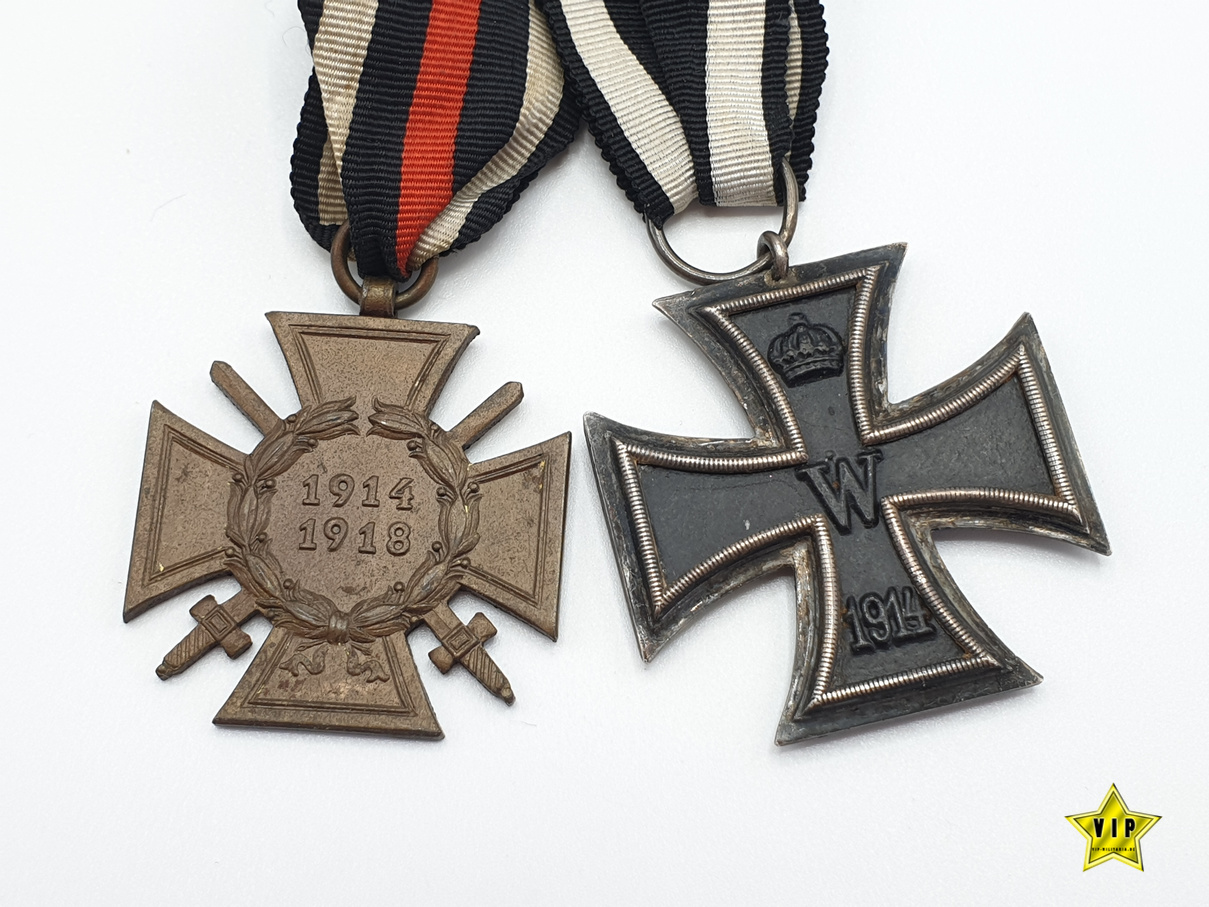 Zweier-Spange Eisernes Kreuz + Frontkämpfer an Bandspange