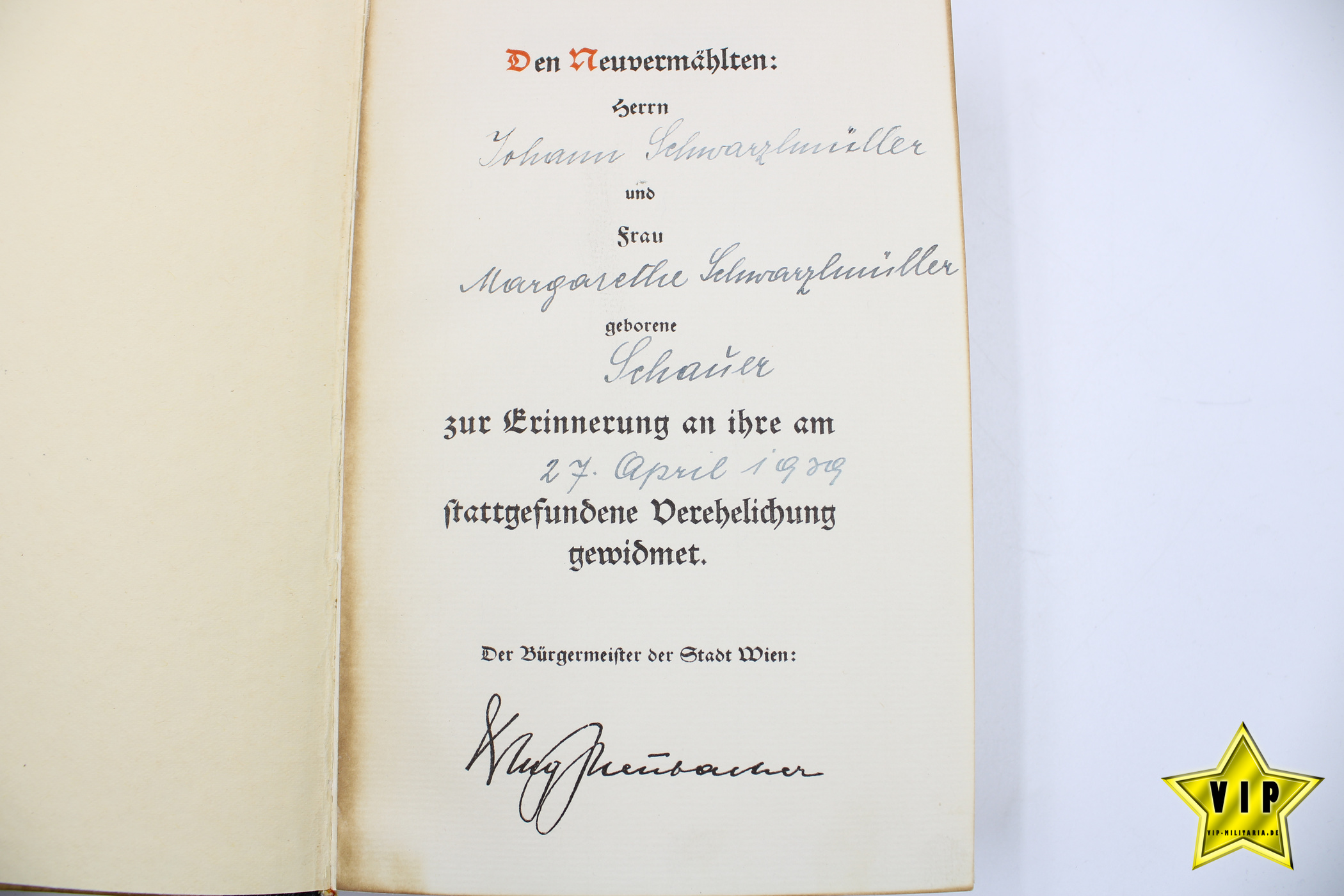 Mein Kampf 1939 Hochzeitsausgabe mit Widmung der Stadt Wien