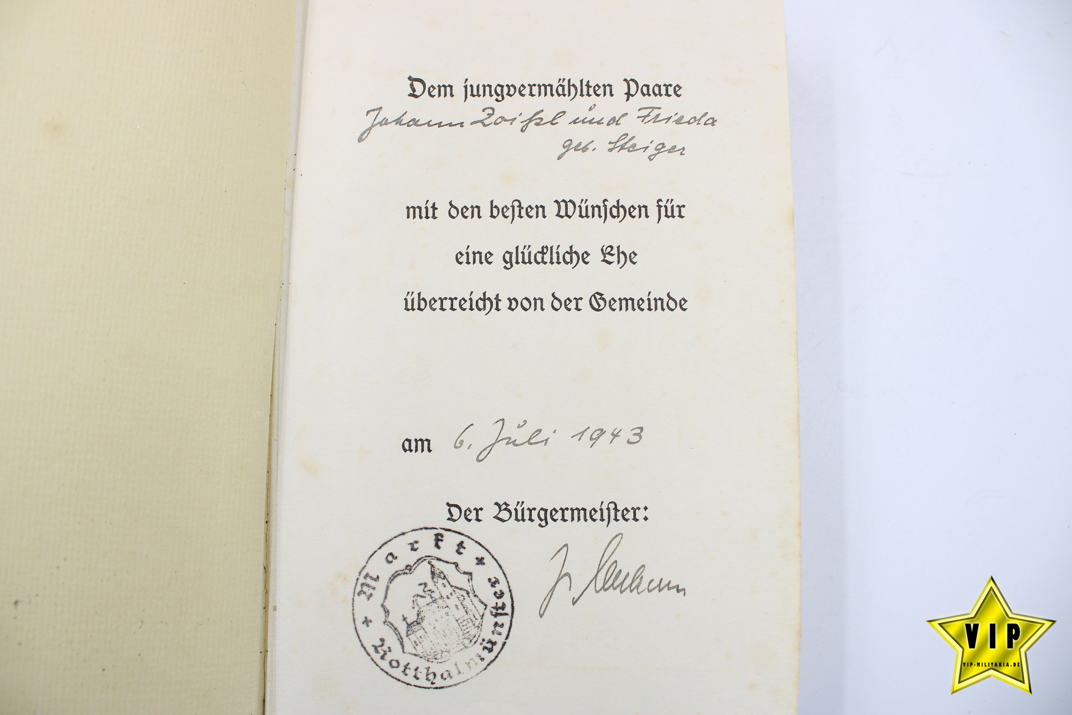 Mein Kampf 1942 Hochzeitsausgabe mit Widmung Rotthalmünster
