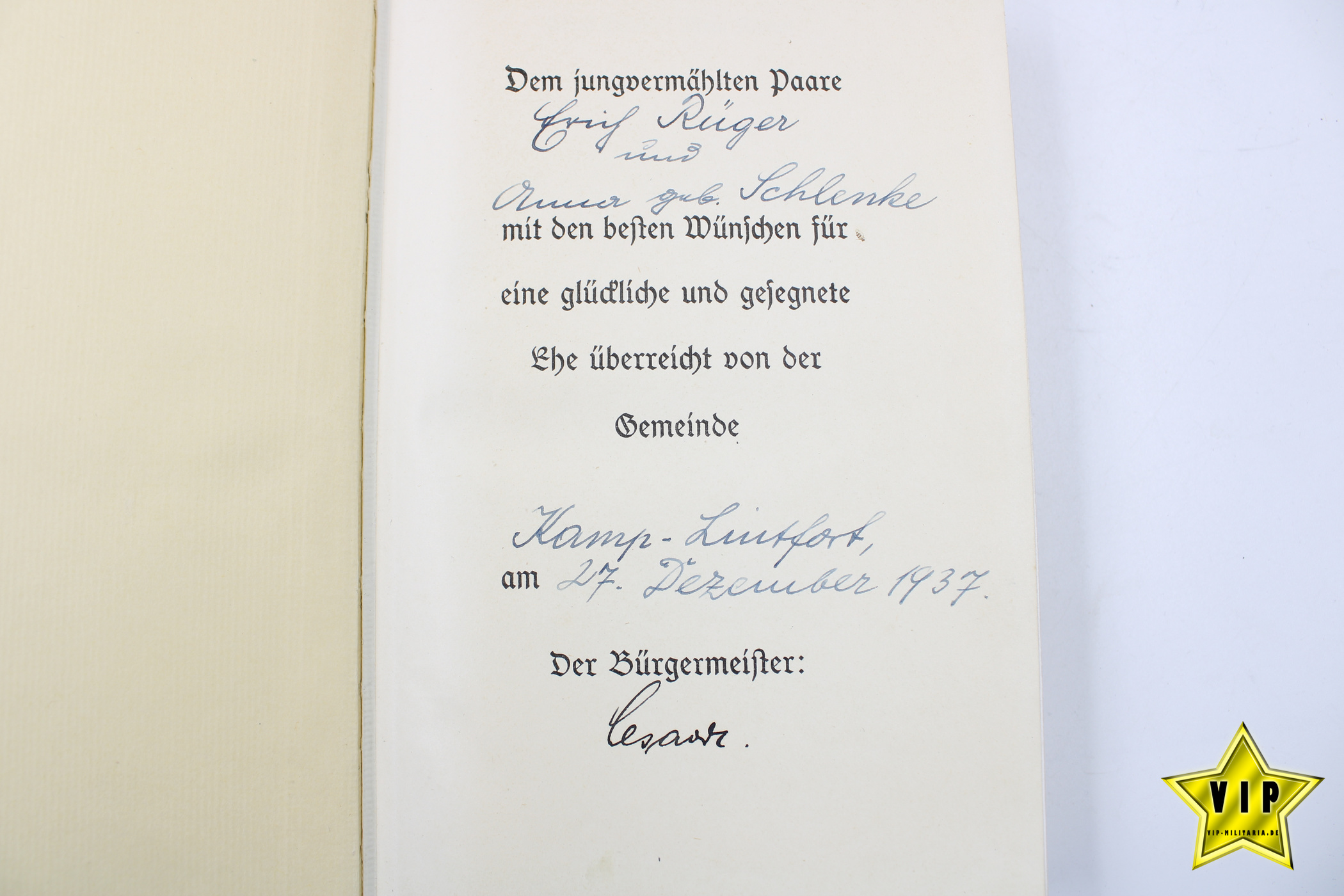 Mein Kampf 1937 Hochzeistausgabe mit Widmung