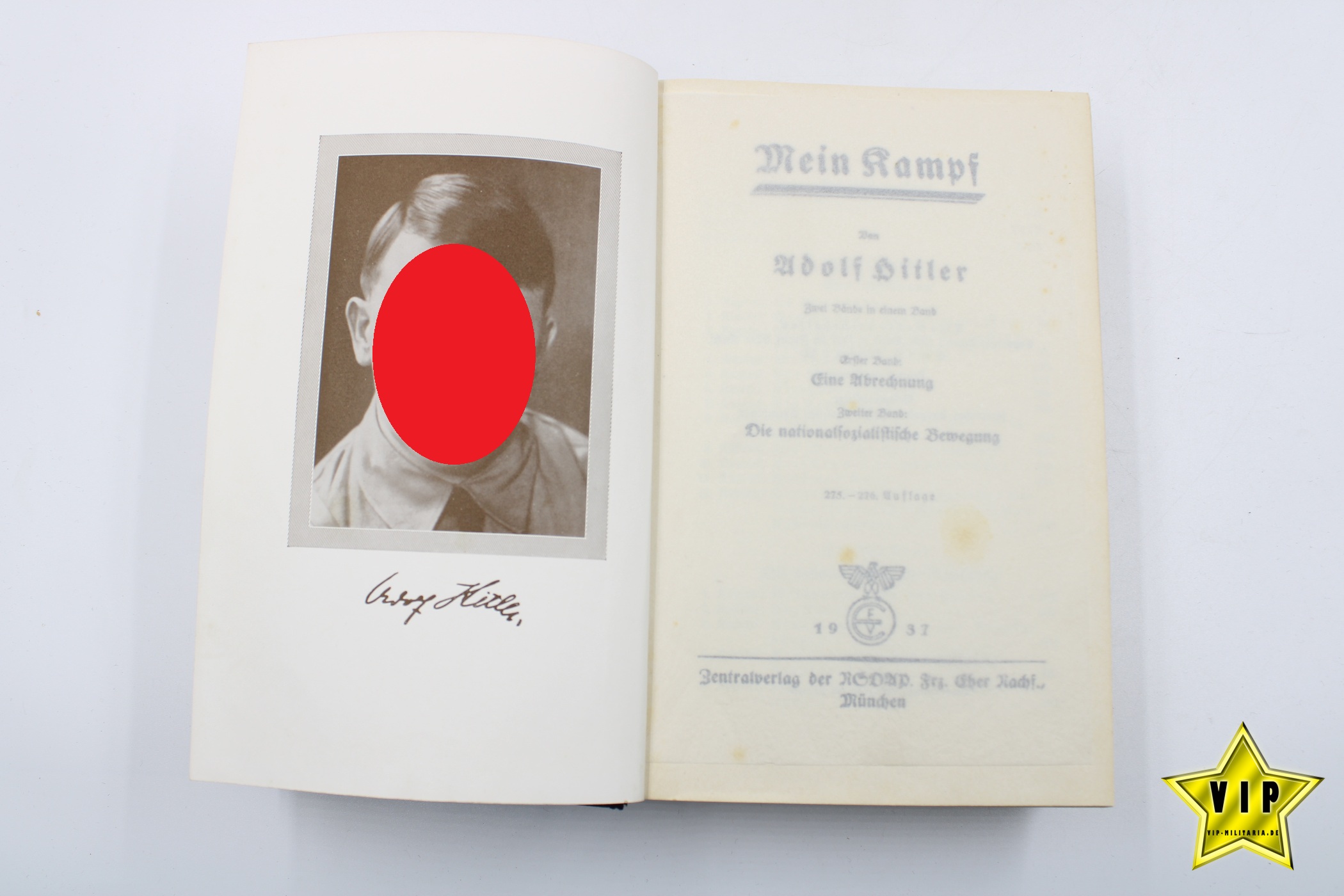 Mein Kampf Volksausgabe 1937 mit Schutzumschlag und Widmung