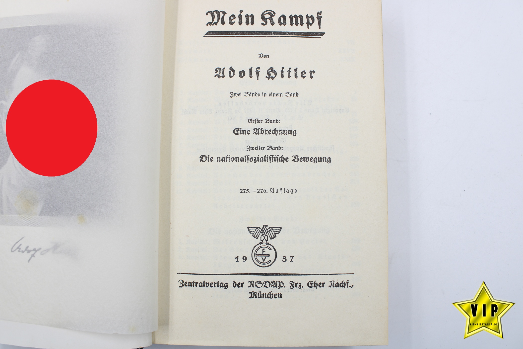 Mein Kampf Volksausgabe 1937 mit Schutzumschlag und Widmung