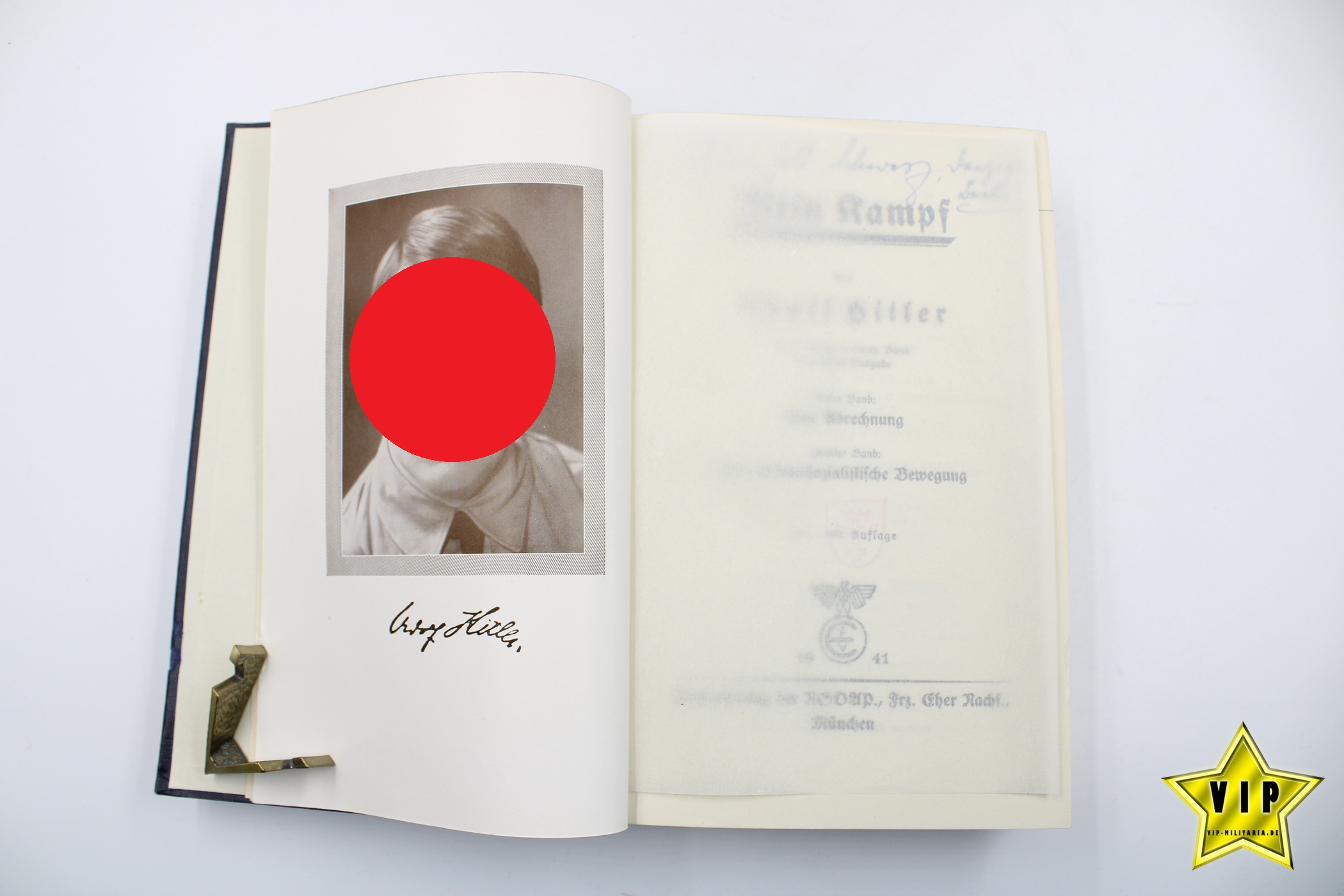 Mein Kampf Volksausgabe 1941 mit Schutzumschlag und Widmung 