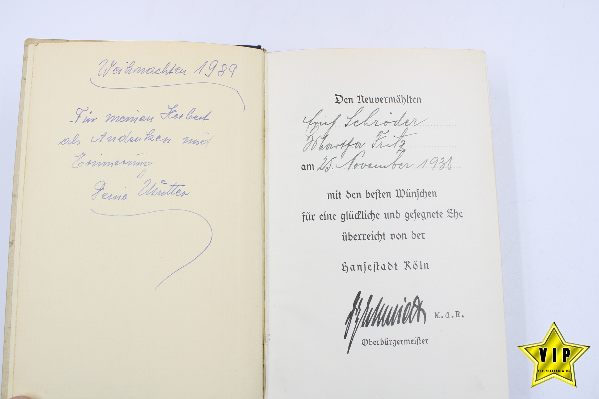 Mein Kampf 1938 Hochzeitsausgabe mit Stadtwappen Köln mit Schuber 
