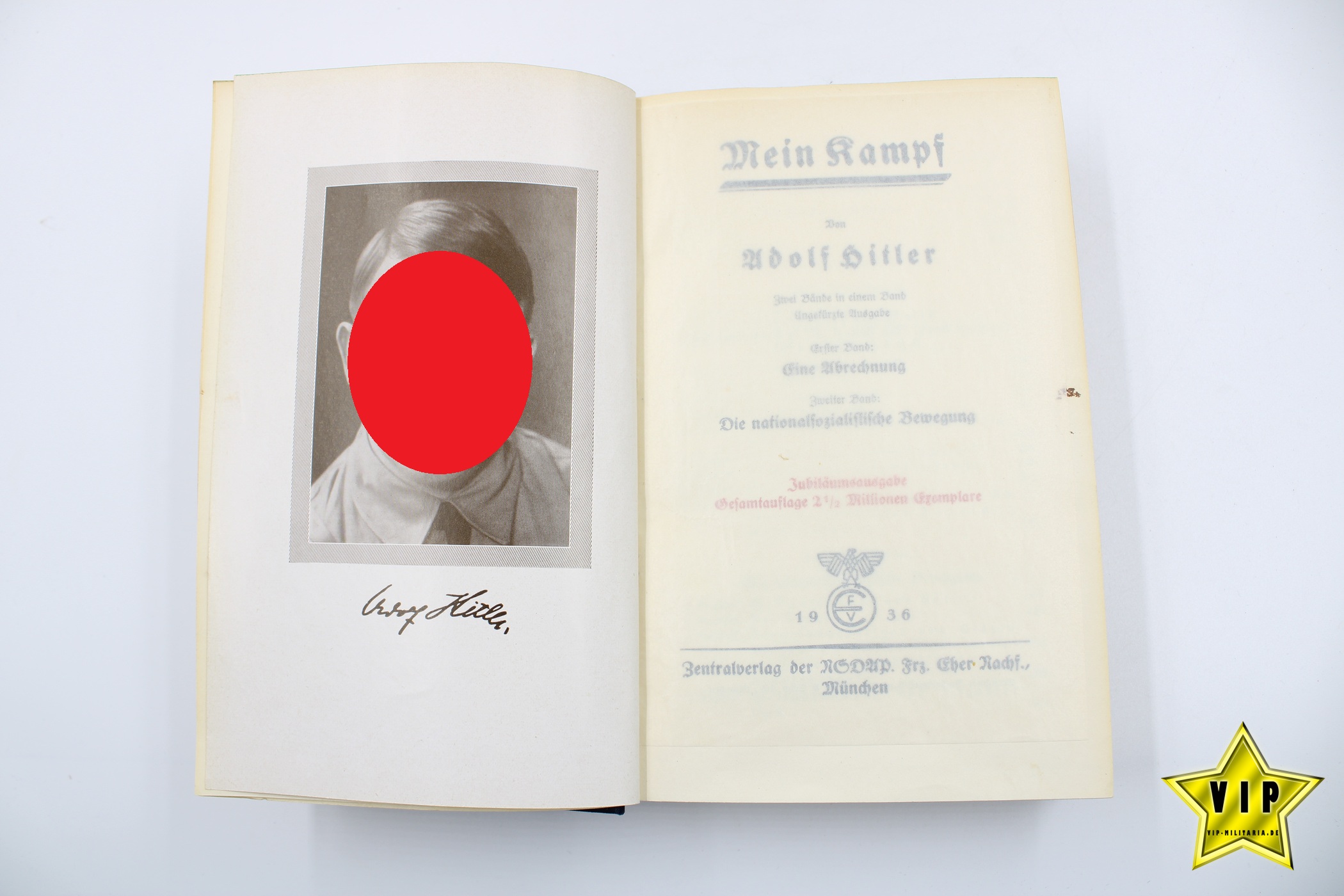 Mein Kampf 1936 Jubiläumsausgabe mit Widmung Reichsbahn aus Hannover