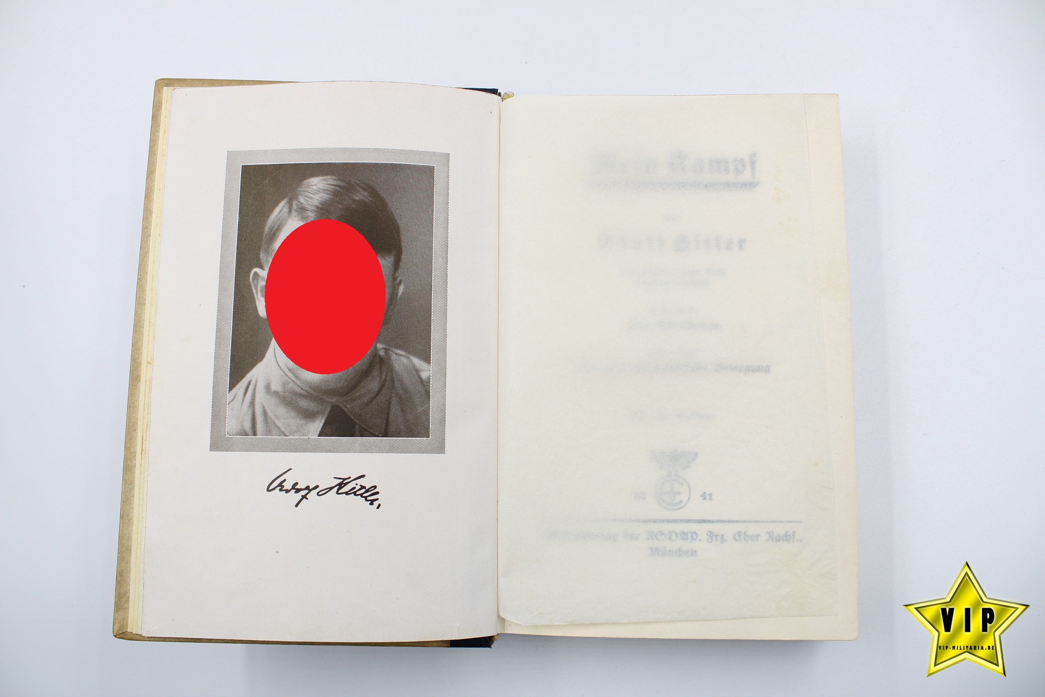 Mein Kampf 1941 Hochzeitsausgabe mit Stadtwappen aus Karlsruhe/Fidelitas mit Widmung