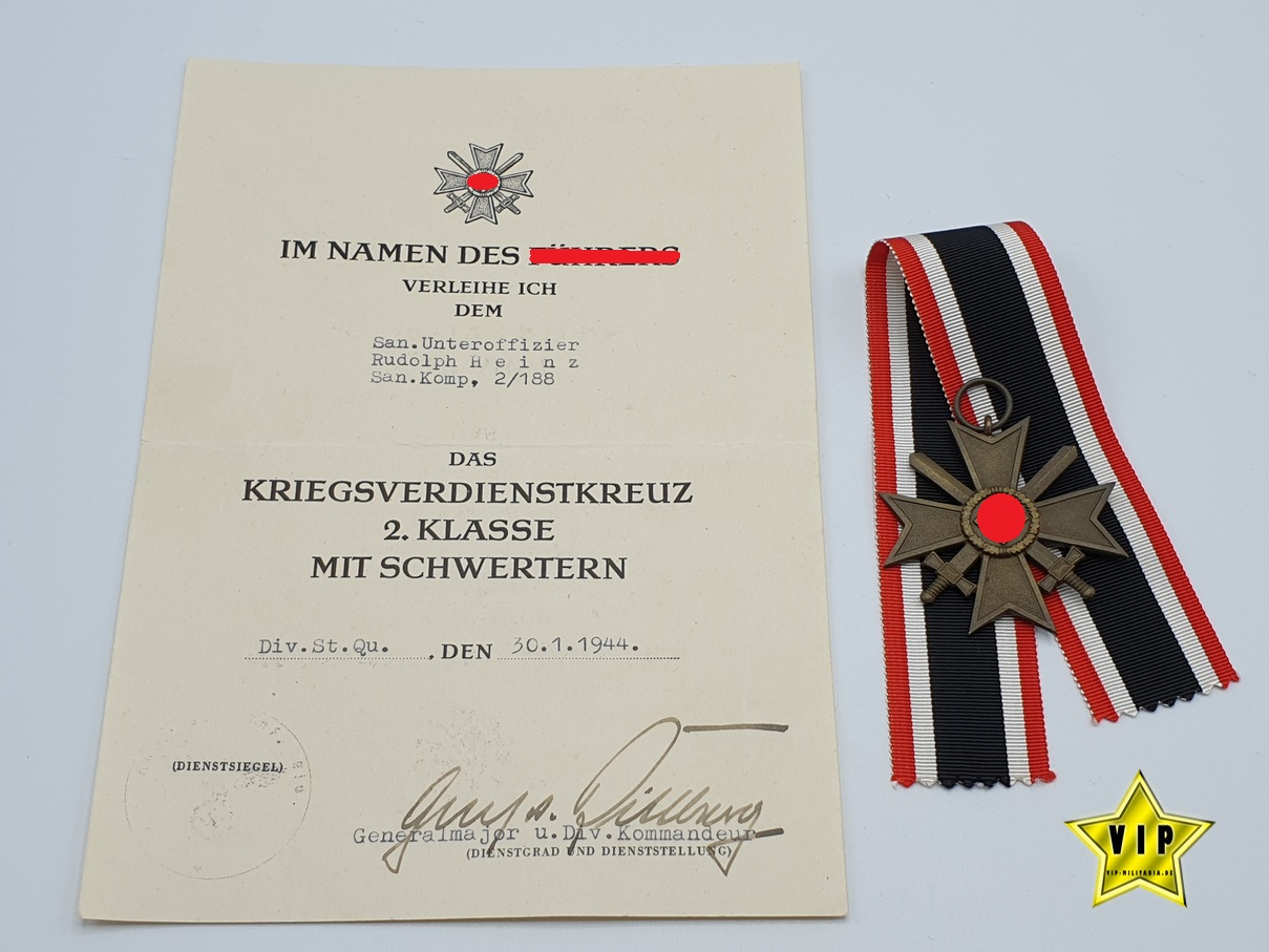 Kriegsverdienstkreuz 2. Klasse mit Verleihungsurkunde